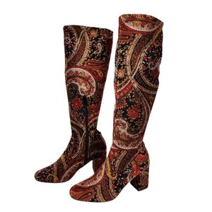 Diba Paisley Tapestry Tall Metallic Over The Knee OTK Heeled Boots Womens Size 8